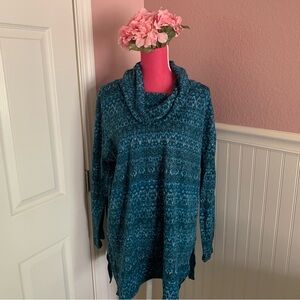 👗Women’s Cowl Blue Patterned Turtleneck EUC size XL St John’s Bay